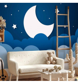 Wall Mural - Moon dream - clouds on a dark blue sky with stars for children