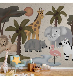 Fotobehang - Childrens Africa - Animals With Simple Shapes