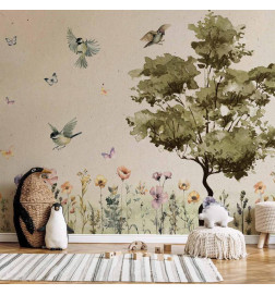 Papier peint - Spring Meadow - a Clearing With Flowers Painted in Watercolours