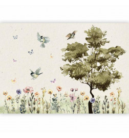 Fotomural - Spring Meadow - a Clearing With Flowers Painted in Watercolours