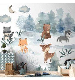 Papier peint - Forest Games - Animals in a Forest Painted in Watercolours
