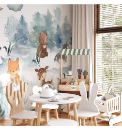 Mural de parede - Forest Games - Animals in a Forest Painted in Watercolours