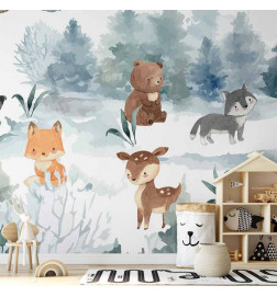 Fototapet - Forest Games - Animals in a Forest Painted in Watercolours