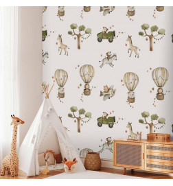 Fotobehang - Africa for Toddler - Animals on Savannah in Watercolour Technique