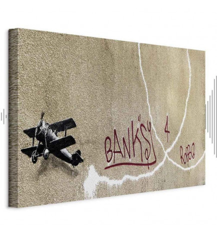 Slika - Banksys Plane (1-part) - Red Graffiti Text on Mural Background