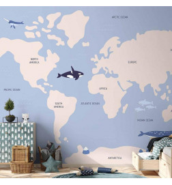 Papier peint - Pastel Planet - Animals and Underwater Plants on a Map