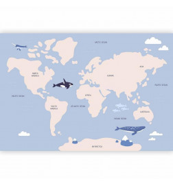 Fototapet - Pastel Planet - Animals and Underwater Plants on a Map