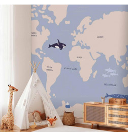 Mural de parede - Pastel Planet - Animals and Underwater Plants on a Map