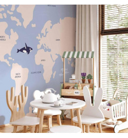 Wall Mural - Pastel Planet - Animals and Underwater Plants on a Map