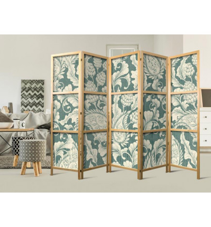 Japanese Room Divider - Sage Green Flourishes
