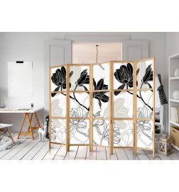 Paravento giapponese - Black and White Flowers II