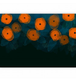 Papier peint - Watercolour composition - orange patterns on a delicate leaf background