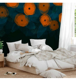 Fototapetti - Watercolour composition - orange patterns on a delicate leaf background