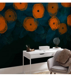 Fototapetas - Watercolour composition - orange patterns on a delicate leaf background