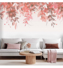 Papier peint - Under vegetation - hanging vines of pink leaves on a neutral background