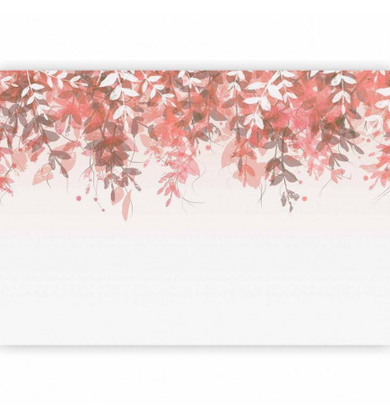 Fototapet - Under vegetation - hanging vines of pink leaves on a neutral background