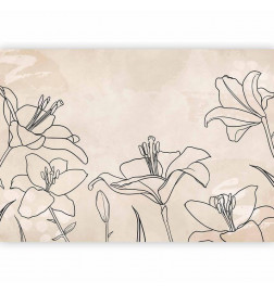 Fotobehang - Sketch of nature - minimalist lineart with lily flowers on a beige background