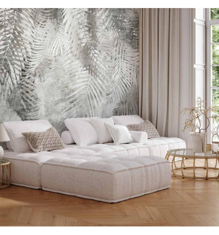 Carta da parati - Light and shadow - grey and white composition with floral motif and pattern