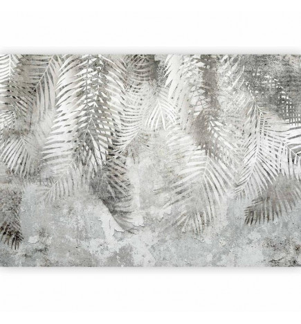 Fotobehang - Light and shadow - grey and white composition with floral motif and pattern