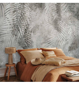 Foto tapete - Light and shadow - grey and white composition with floral motif and pattern