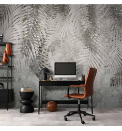 Foto tapete - Light and shadow - grey and white composition with floral motif and pattern