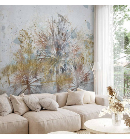 Fotomural - Grey palms - plant motif in an abstract composition with patterns