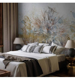 Carta da parati - Grey palms - plant motif in an abstract composition with patterns