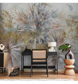 Fototapetas - Grey palms - plant motif in an abstract composition with patterns