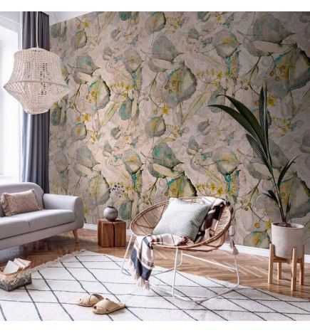 Fototapetti - Green and yellow autumn souvenirs - floral design with leaves