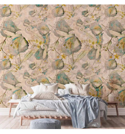 Fotobehang - Green and yellow autumn souvenirs - floral design with leaves