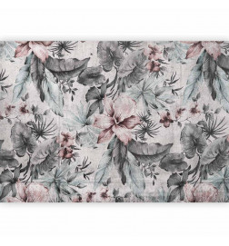 Fotobehang - Nature in retro style - landscape with leaves and flowers in grey tones