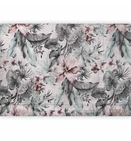 Fototapetas - Nature in retro style - landscape with leaves and flowers in grey tones