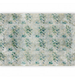Fototapeta - Mint tones - green leaf bouquets on a retro patterned background