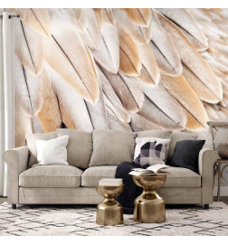Wall Mural - Close-up of birds wings - uniform close-up on beige bird feathers
