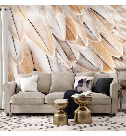 Mural de parede - Close-up of birds wings - uniform close-up on beige bird feathers