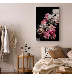 Paveikslas - Peony Charm (1-part) - Colorful Bouquet on Black Background