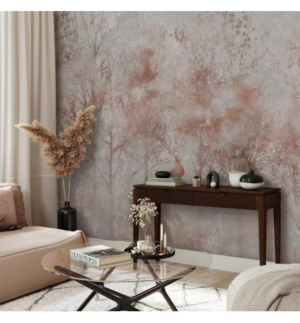 Wall Mural - Autumn landscape - abstract with trees and birds on a textured background