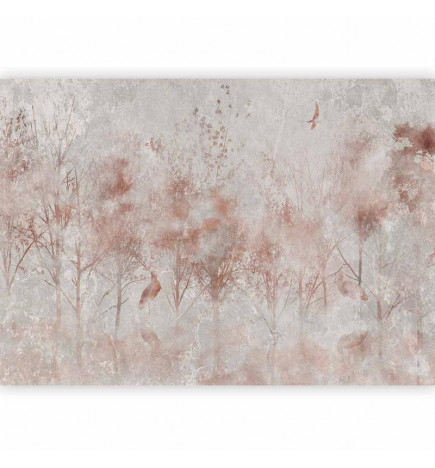 Fototapeta - Autumn landscape - abstract with trees and birds on a textured background