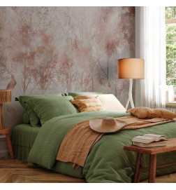 Wall Mural - Autumn landscape - abstract with trees and birds on a textured background