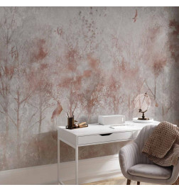 Wall Mural - Autumn landscape - abstract with trees and birds on a textured background