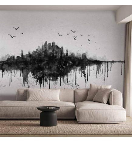 Fotobehang - Big city - abstract city skyline in black watercolour style