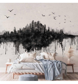 Fotobehang - Big city - abstract city skyline in black watercolour style