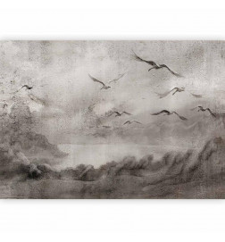 Mural de parede - Swan flight - abstract landscape of birds over a lake with texture