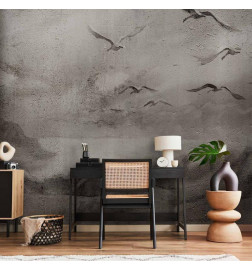 Papier peint - Swan flight - abstract landscape of birds over a lake with texture