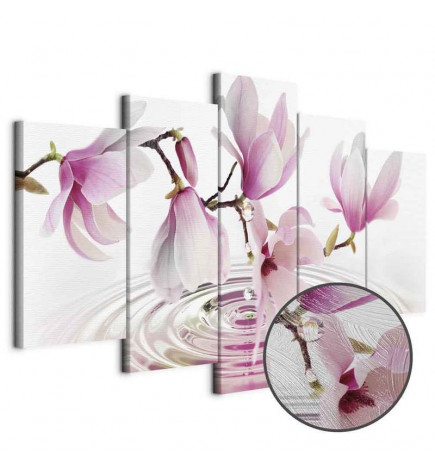 Schilderij - Magnolias over Water (5 Parts) Wide Pink