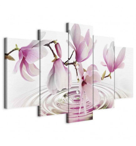 Schilderij - Magnolias over Water (5 Parts) Wide Pink