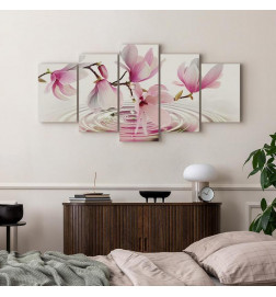 Schilderij - Magnolias over Water (5 Parts) Wide Pink