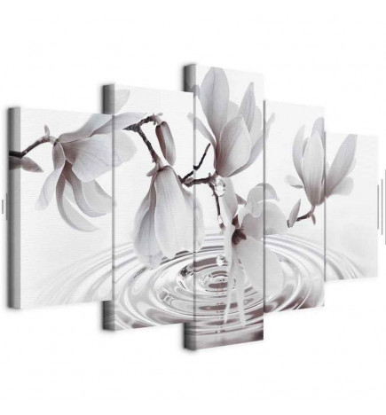Schilderij - Magnolias over Water (5 Parts) Wide Grey