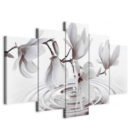 Leinwandbild - Magnolias over Water (5 Parts) Wide Grey