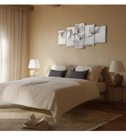 Leinwandbild - Magnolias over Water (5 Parts) Wide Grey